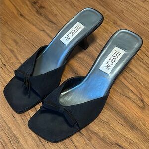 Jessica Black Satin Open-Square Toe Kitten Heel Mules